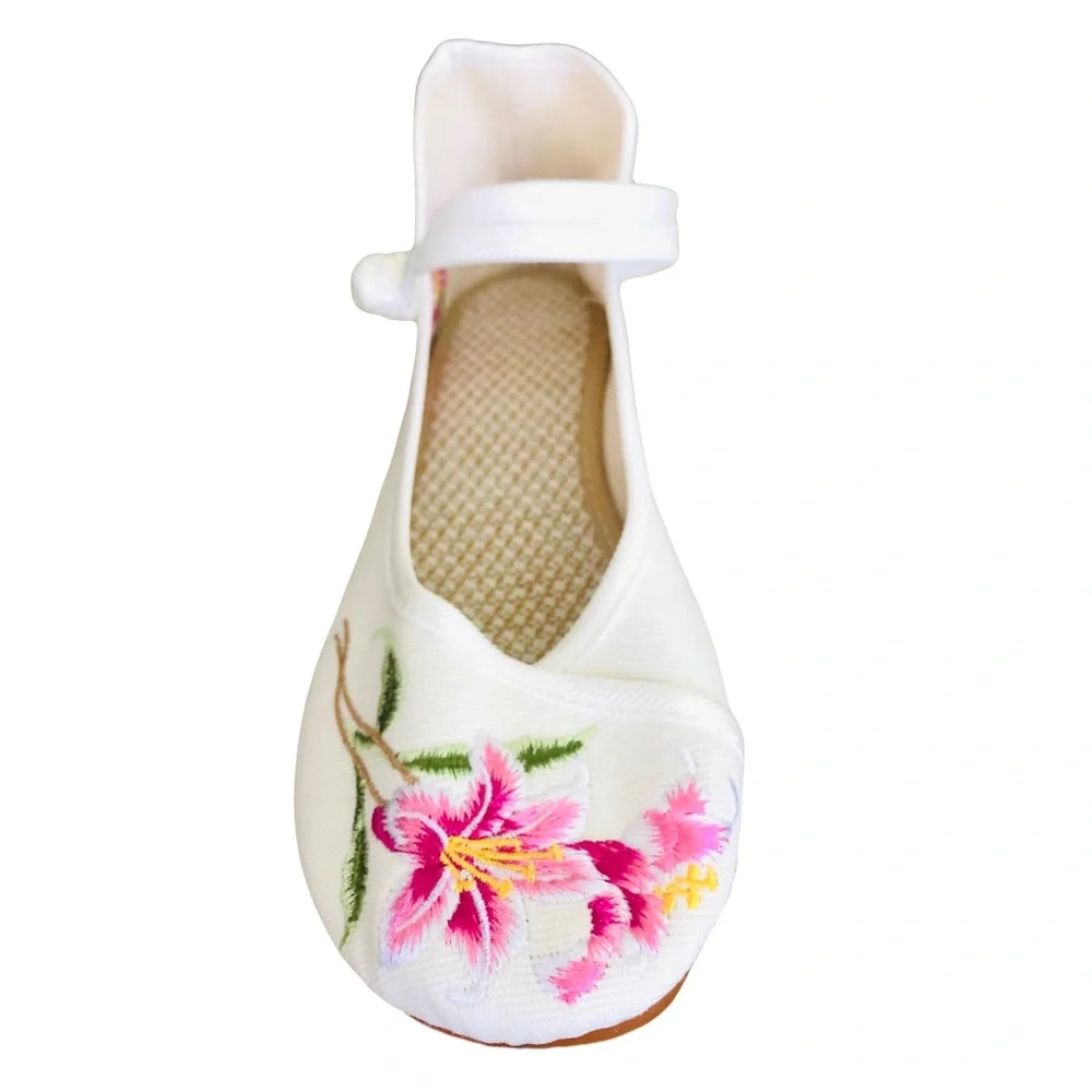 Girls Embroidered Tiger Lilly Floral Oriental Shoes (Sz:36)
